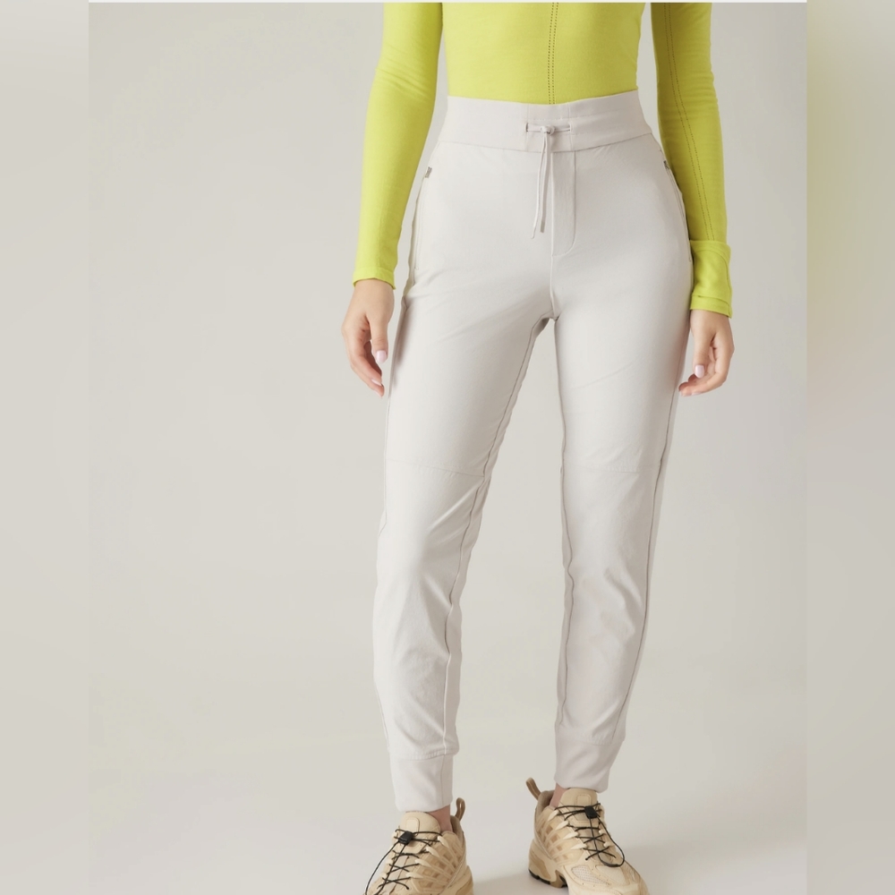 Athleta Peak Hybrid Fleece size L ivory Tight  Sport yoga Pant Hike.